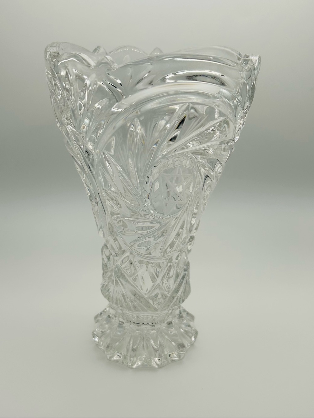 Vintage Zajecar Crystal Vase | Star of David Pinwheel Pattern | Scalloped Rim